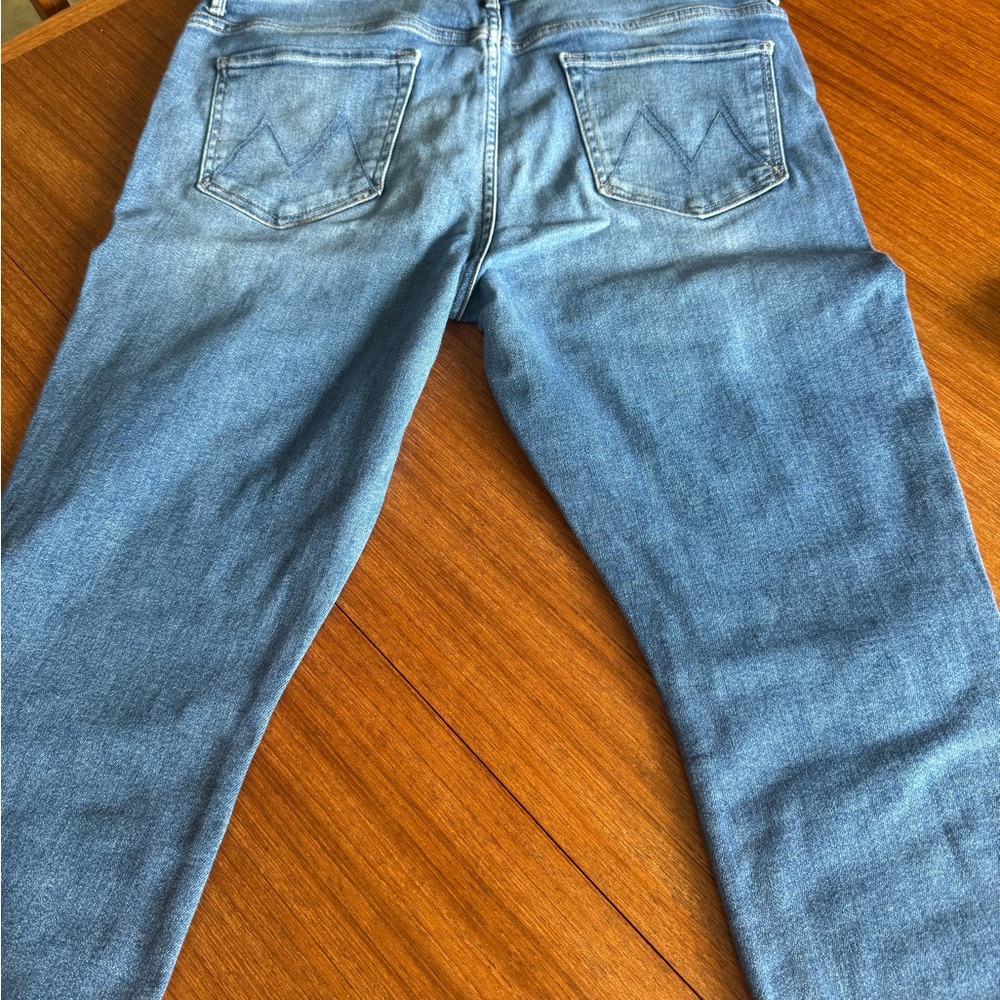 Mother Raw-Hem Straight-Leg Blue Denim Jeans - Picture 9 of 9